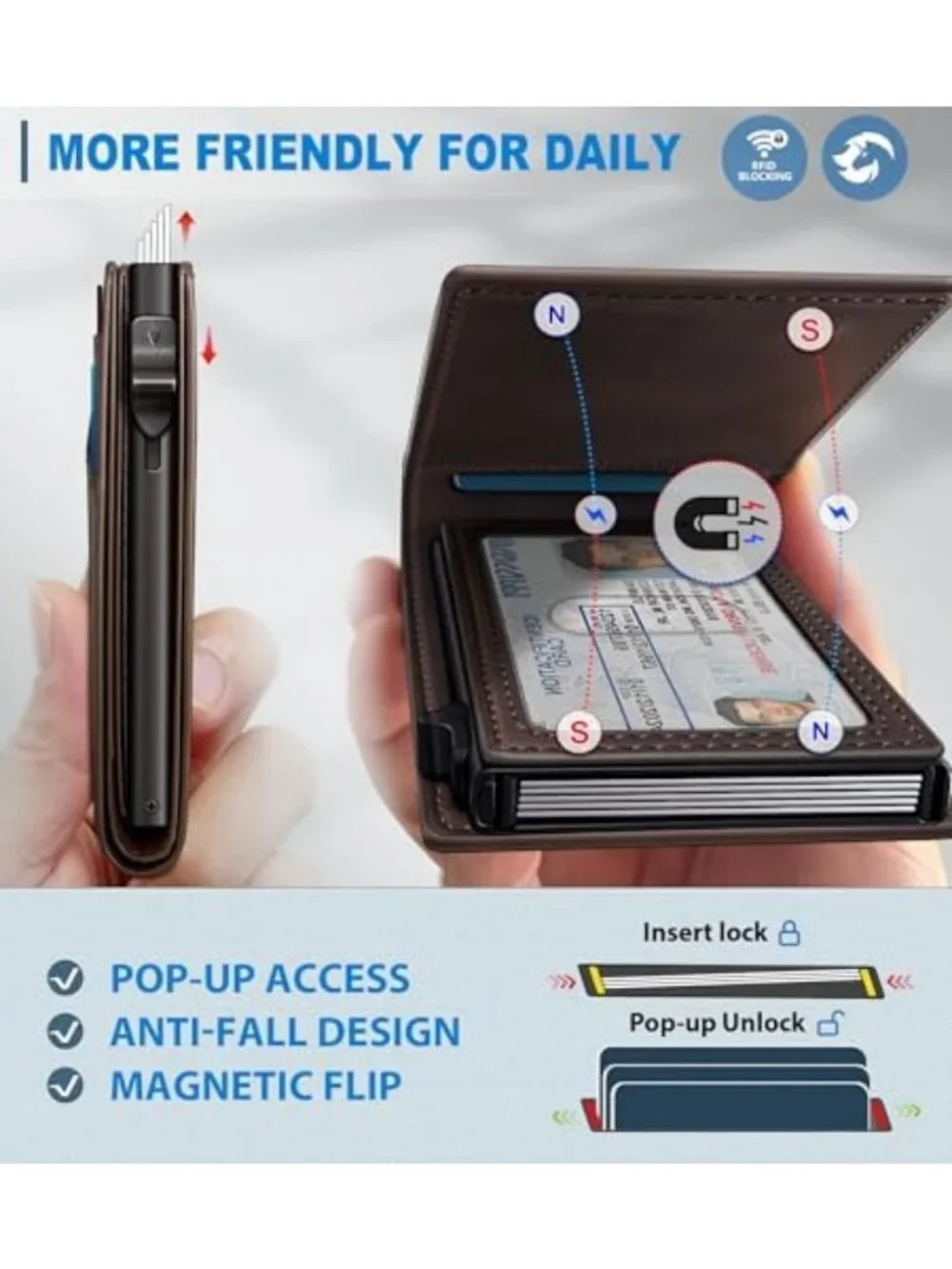 Slim RFID Blocking Wallet for Men, Minimalist Bifold Card Holder with 9 Slots